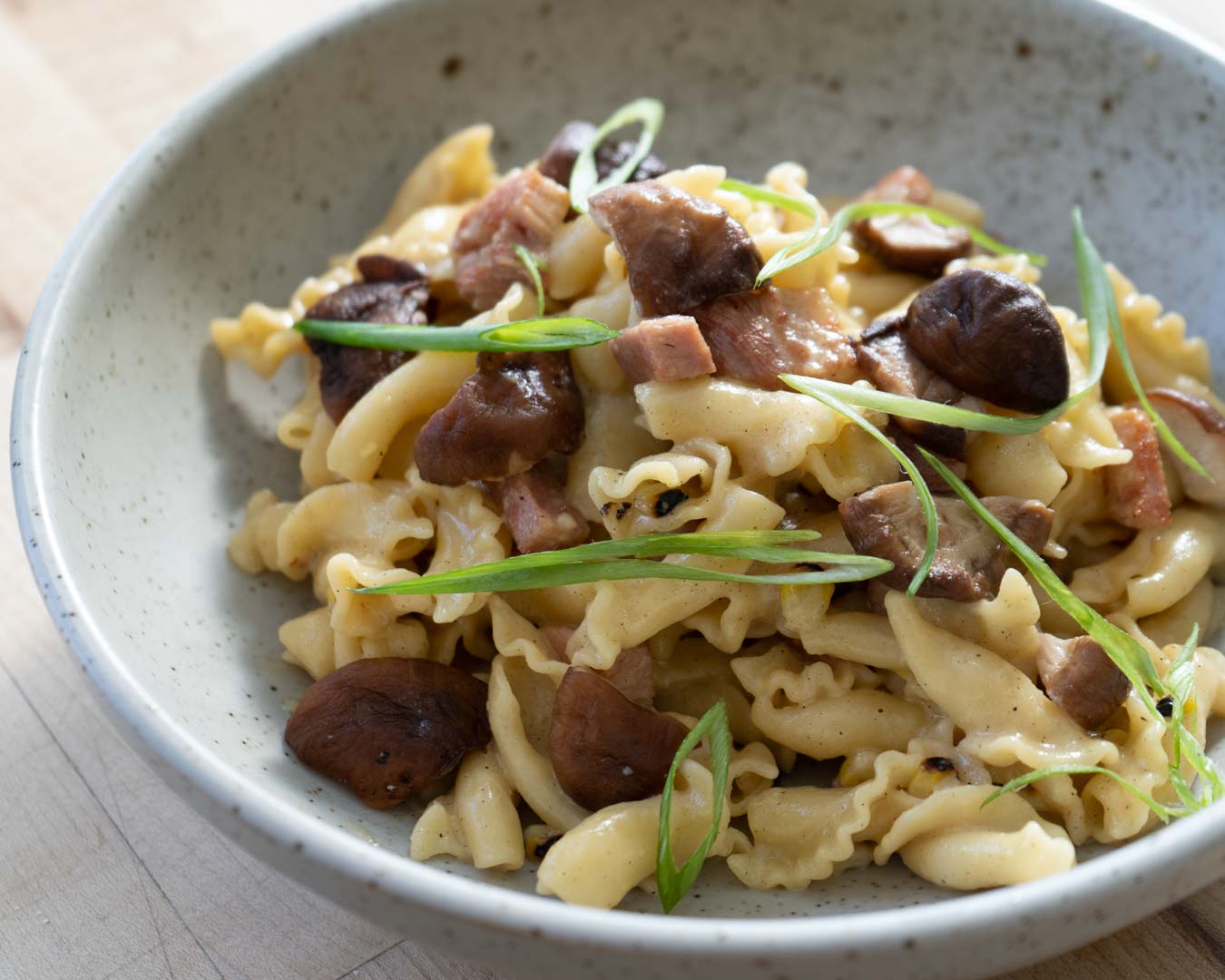 Campanelle with Wild Mushrooms, Taber Corn & Prociutto Cotto