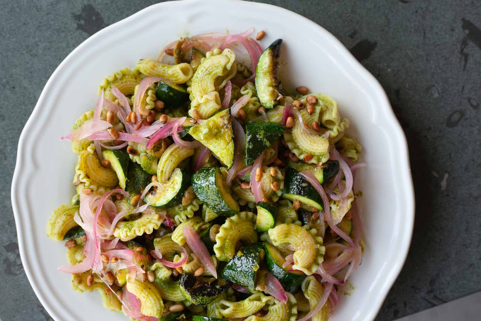 Charred Summer Squash Pasta Salad with Herb & Mint Vinaigrette